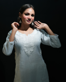 Unstitched Gray Organza Suit Set with White Aster Motifs & Chiffon Dupatta