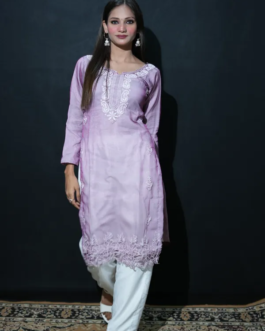 Unstitched Light Purple Organza Suit with White Aster Embroidery & Net Dupatta