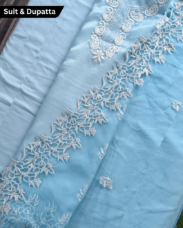 Unstitched Sky Blue Organza Suit with Maching Aster Embroidery