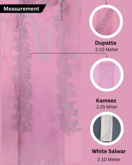 Unstitched Light Pink Organza Suit Set with Maching Aster Embroidery & Silk Dupatta