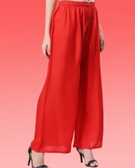 Red Rayon Cotton Palazzo – Vibrant and Comfortable Ethnic Bottom Wear