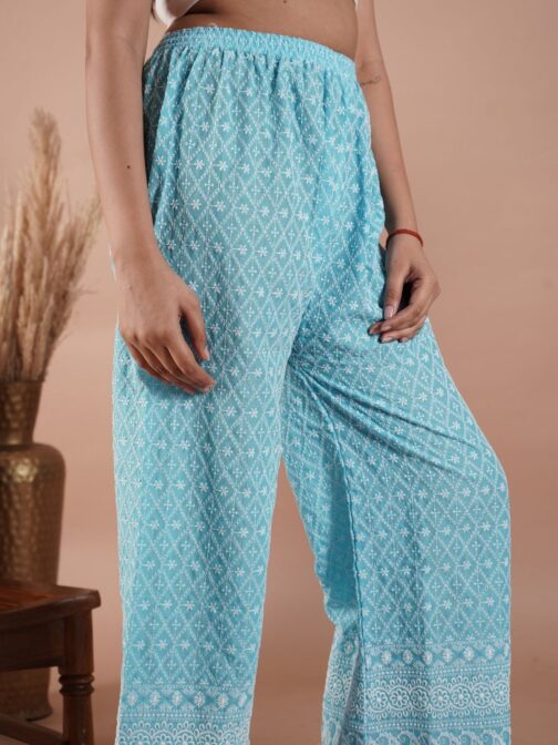 Sky Blue Chikankari Palazzo - Image 3