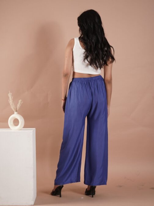 Blue Women's Plain Palazzo Pants - Comfortable & Stylish Palazzo for Daily Wear | Teradozz - Image 3