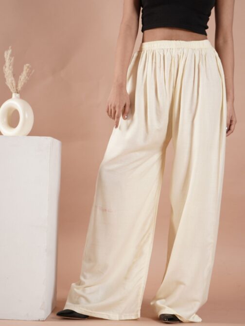 Cream Women's Plain Palazzo Pants - Comfortable & Stylish Palazzo for Daily Wear | Teradozz - Image 5