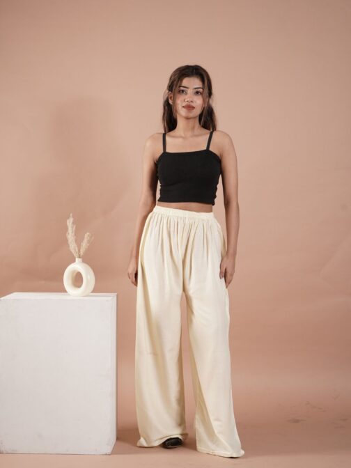 Cream Women's Plain Palazzo Pants - Comfortable & Stylish Palazzo for Daily Wear | Teradozz - Image 2