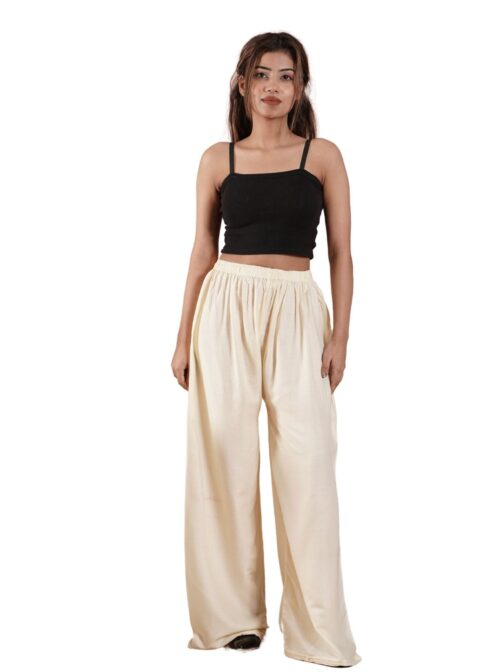 Cream Women's Plain Palazzo Pants - Comfortable & Stylish Palazzo for Daily Wear | Teradozz