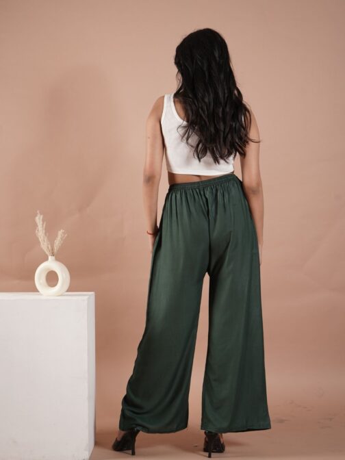 Dark Green Women's Plain Palazzo Pants - Comfortable & Stylish Palazzo for Daily Wear | Teradozz - Image 3