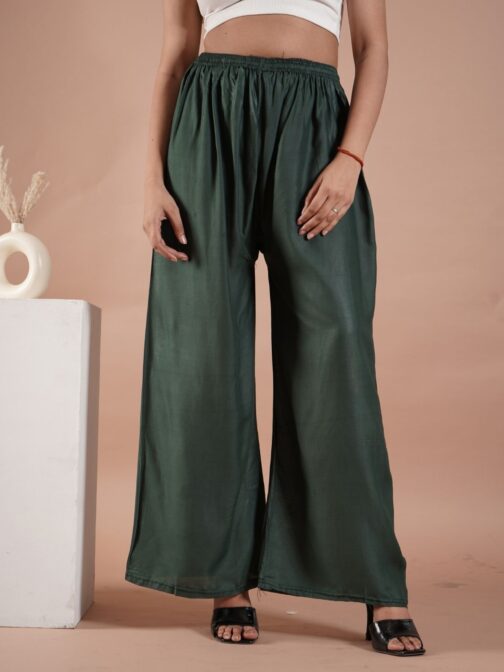 Dark Green Women's Plain Palazzo Pants - Comfortable & Stylish Palazzo for Daily Wear | Teradozz - Image 5