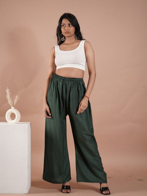 Dark Green Women's Plain Palazzo Pants - Comfortable & Stylish Palazzo for Daily Wear | Teradozz - Image 2