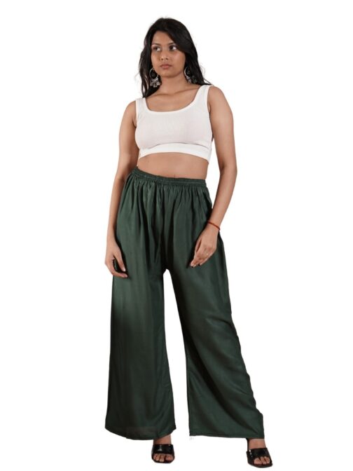 Dark Green Women's Plain Palazzo Pants - Comfortable & Stylish Palazzo for Daily Wear | Teradozz