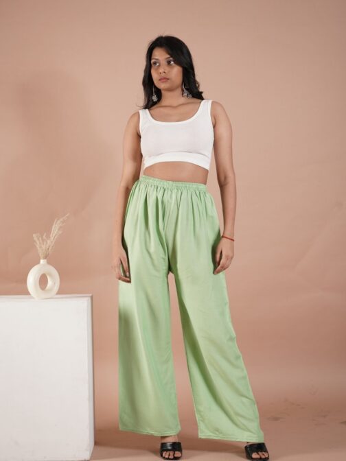 Light Green Women's Plain Palazzo Pants - Comfortable & Stylish Palazzo for Daily Wear | Teradozz - Image 2