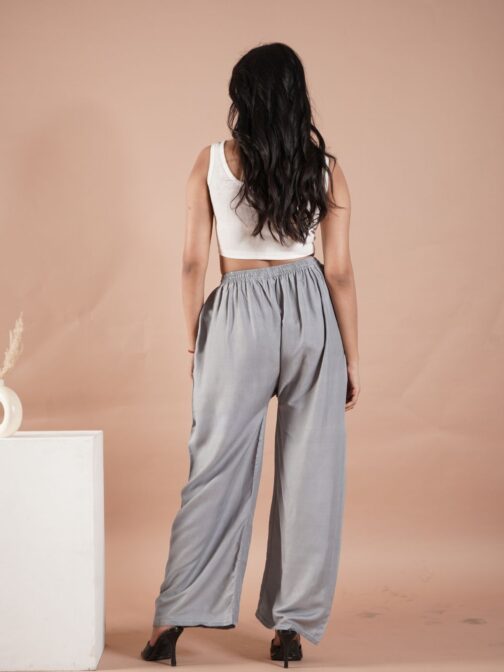 Light Grey Women's Plain Palazzo Pants - Comfortable & Stylish Palazzo for Daily Wear | Teradozz - Image 3