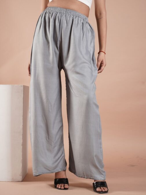 Light Grey Women's Plain Palazzo Pants - Comfortable & Stylish Palazzo for Daily Wear | Teradozz - Image 5