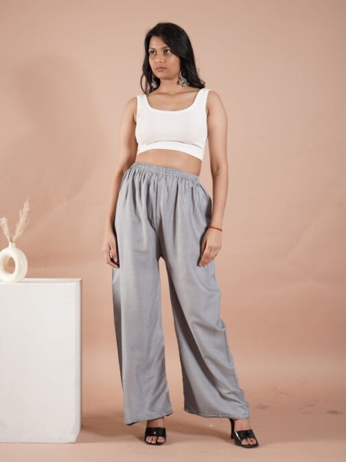 Light Grey Women's Plain Palazzo Pants - Comfortable & Stylish Palazzo for Daily Wear | Teradozz - Image 2