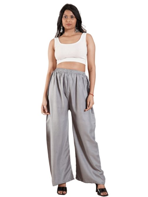 Light Grey Women's Plain Palazzo Pants - Comfortable & Stylish Palazzo for Daily Wear | Teradozz