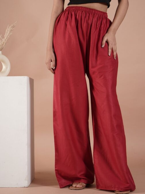 Maroon Women's Plain Palazzo Pants - Comfortable & Stylish Palazzo for Daily Wear | Teradozz - Image 5