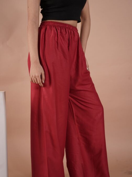 Maroon Women's Plain Palazzo Pants - Comfortable & Stylish Palazzo for Daily Wear | Teradozz - Image 4