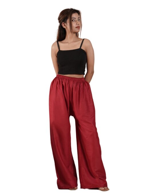 Maroon Women's Plain Palazzo Pants - Comfortable & Stylish Palazzo for Daily Wear | Teradozz