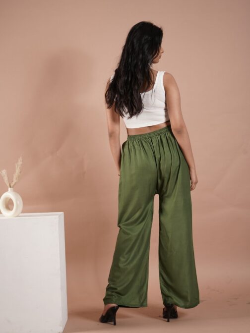 Mehendi Green Women's Plain Palazzo Pants - Comfortable & Stylish Palazzo for Daily Wear | Teradozz - Image 3