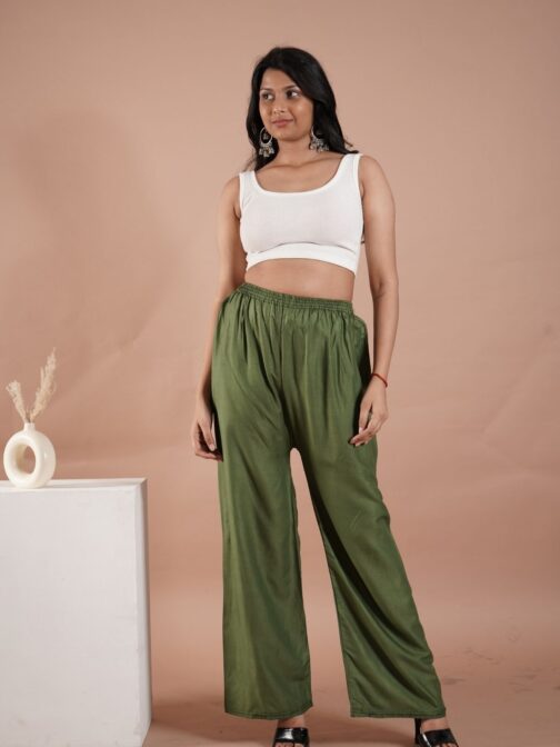 Mehendi Green Women's Plain Palazzo Pants - Comfortable & Stylish Palazzo for Daily Wear | Teradozz - Image 2