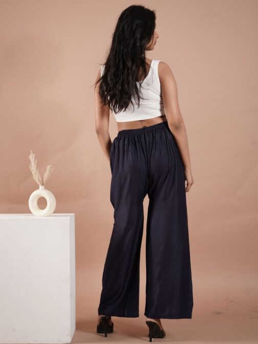 Navy Blue Women's Plain Palazzo Pants - Comfortable & Stylish Palazzo for Daily Wear | Teradozz - Image 3