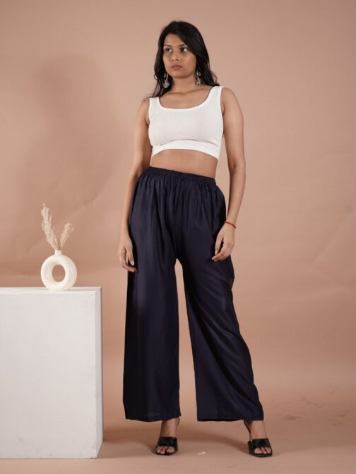 Navy Blue Women's Plain Palazzo Pants - Comfortable & Stylish Palazzo for Daily Wear | Teradozz - Image 2