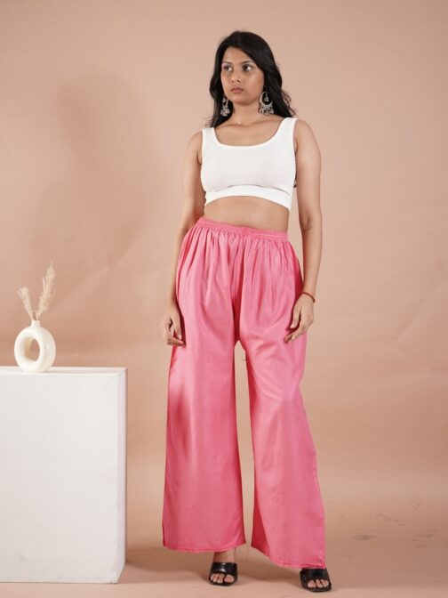 Light Pink Women's Plain Palazzo Pants - Comfortable & Stylish Palazzo for Daily Wear | Teradozz - Image 2