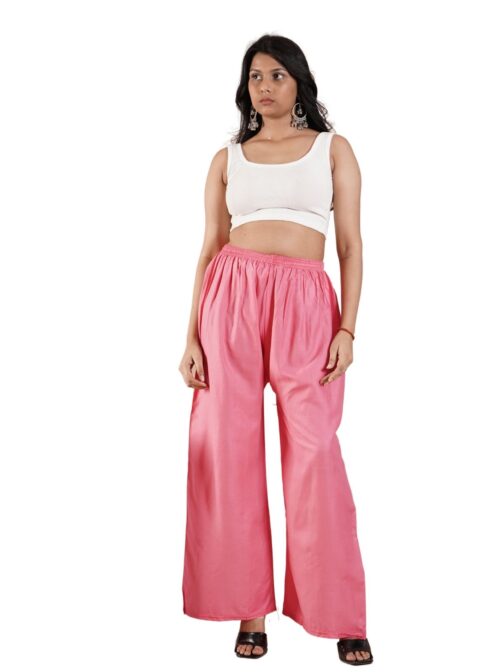 Rani Pink Women's Plain Palazzo Pants - Comfortable & Stylish Palazzo for Daily Wear | Teradozz