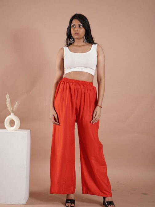 Red Women's Plain Palazzo Pants - Comfortable & Stylish Palazzo for Daily Wear | Teradozz - Image 2