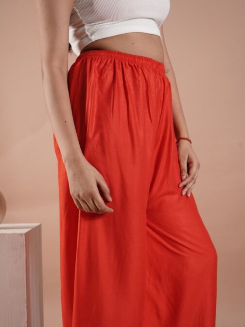 Red Women's Plain Palazzo Pants - Comfortable & Stylish Palazzo for Daily Wear | Teradozz - Image 4