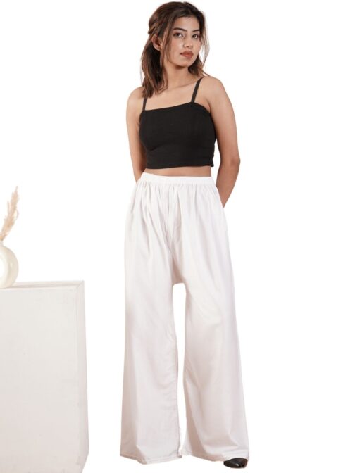 White Women's Plain Palazzo Pants - Comfortable & Stylish Palazzo for Daily Wear | Teradozz