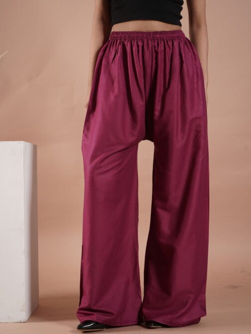 Wine Women's Plain Palazzo Pants - Comfortable & Stylish Palazzo for Daily Wear | Teradozz - Image 4