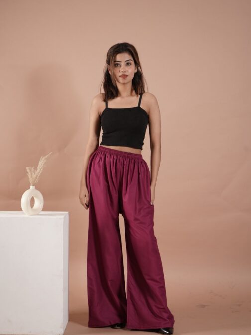 Wine Women's Plain Palazzo Pants - Comfortable & Stylish Palazzo for Daily Wear | Teradozz - Image 3